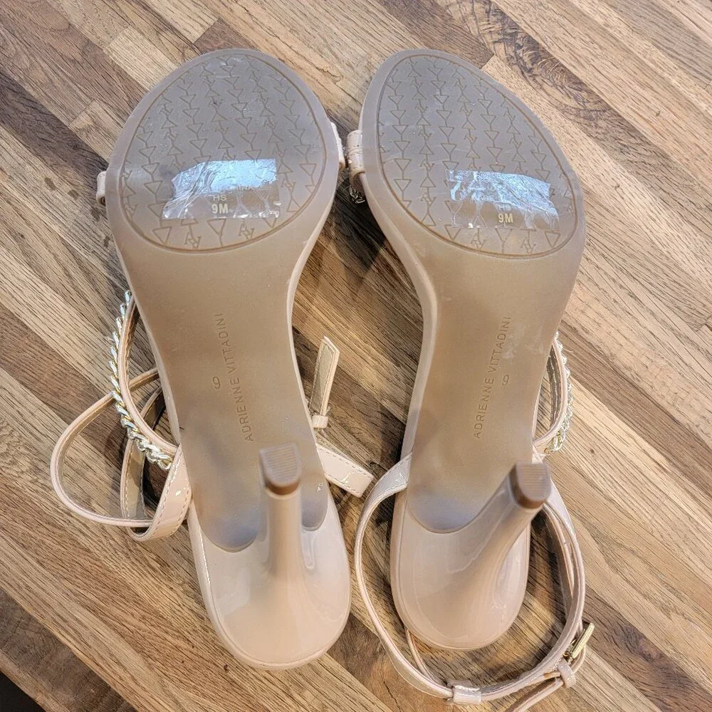 Adrienne Vittadini Chain Detail Faux Patent Leather Ankle Strap Heels
